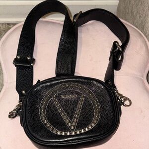 Valentino Black Leather Studded V Belt Bag